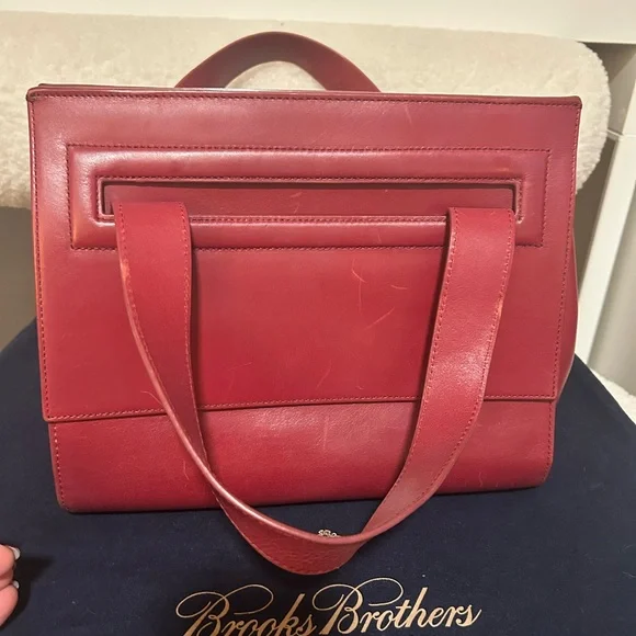 Brooks Brothers Red Leather Woman Doble Handle Tote - Picture 3 of 9